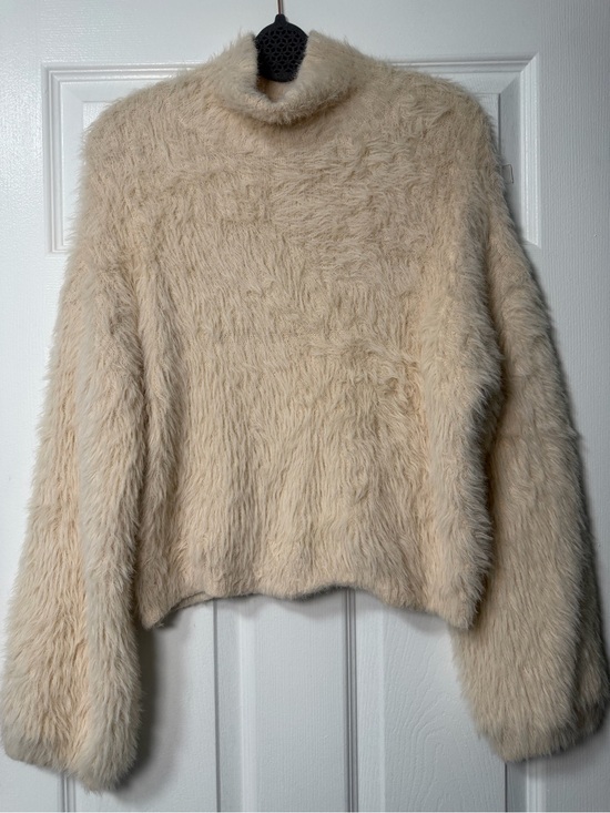 Lulus Sweaters - Lulus Cream Eyelash Fuzzy Mock Neck Cropped Sweater Size M